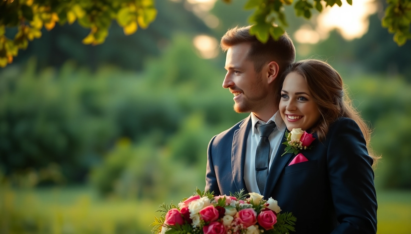 Visuel pour le blog mariage Liège : photo d’un mariage charmant en plein air avec couple heureux, ambiance naturelle et lumineuse, illustrant un moment inoubliable.
