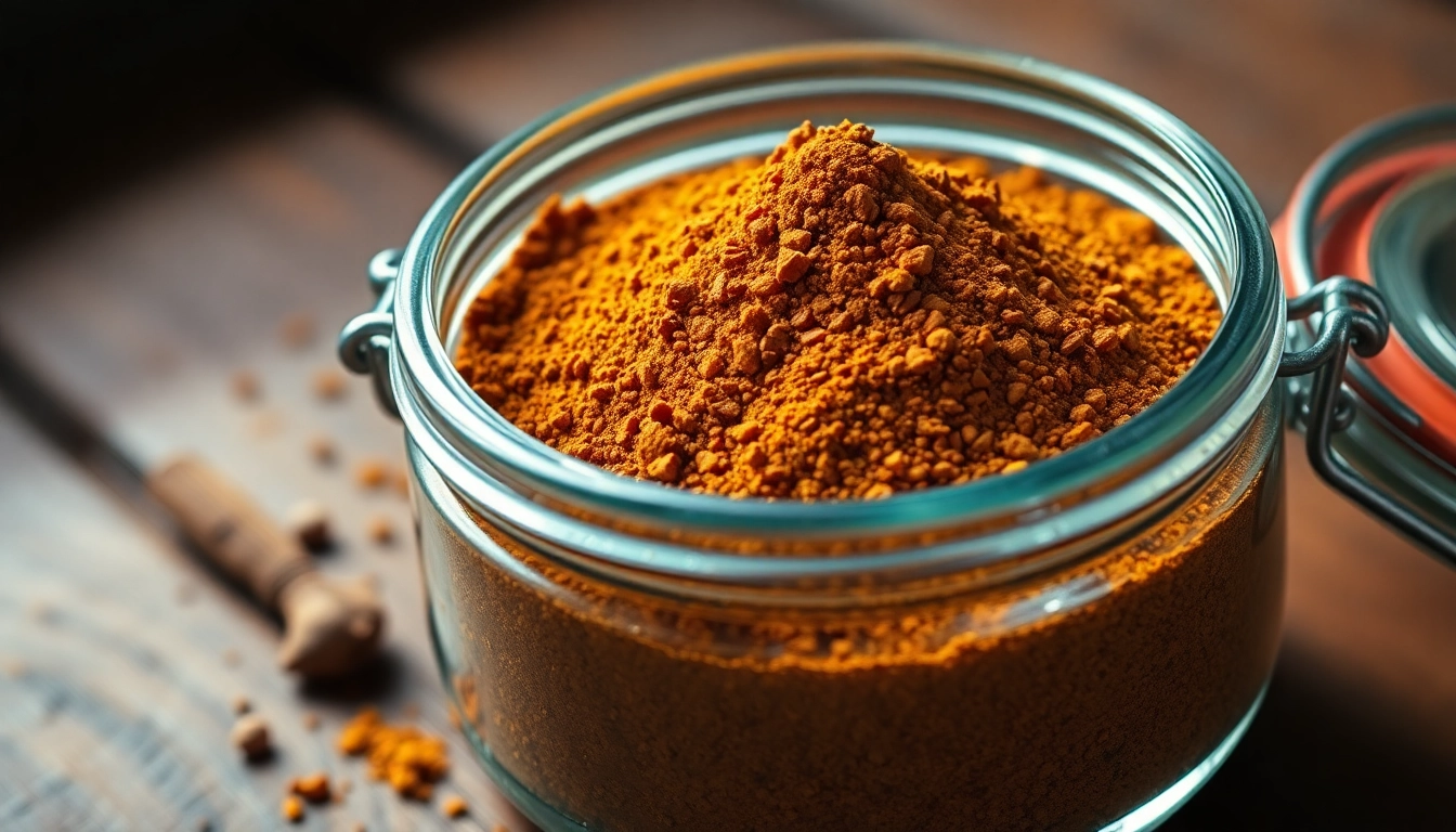 High-quality cumin powder in a glass jar with fresh spices around, showcasing rich texture and
